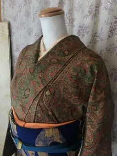 くすみイタリアンカラー 鏡裏 更紗模様 小紋着物 名古屋帯 セット