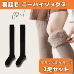 2足セット　黒　裏起毛 ニーハイソックス 極暖　こたつ 靴下　ハイソックス