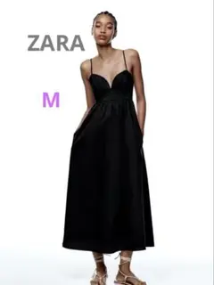 【ZARA】ポプリン キャミワンピース　ブラック M