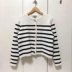 H&M ボーダーニットカーディガン ネイビー