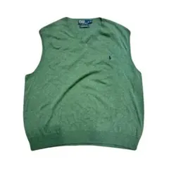 【美品】Polo by Ralph Lauren 緑色 Vネックベスト XXL