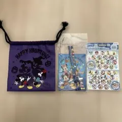 ディズニー　ミッキー・ミニー ハロウィン巾着袋セット　シール　えんぴつ付き