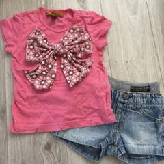 リボンTシャツ＆デニムショーパン セット 90 100