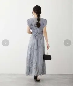 シフォン×レースバックリボンドレス パーティードレス