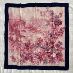 Nina Ricci シルク　スカーフ　湖畔　風景画　花柄　透かし　ヴィンテージ
