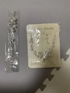 ウェディング3点セット：ヘッドドレス＋ネックレス＋ピアス