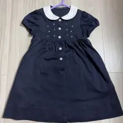 familiar 白襟付き半袖ワンピース 蝶々リボンベルト120cm ネイビー