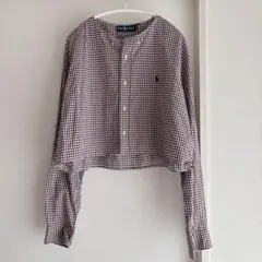 ラルフローレン ビッグカラー ブラウス チェック柄 XL リメイク 刺繍 