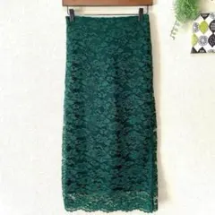 総レースタイトスカート M グリーン バックゴム 綺麗め 仕事 パーティー