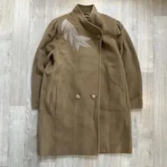 roga ウール100% ロングコート 葉刺繍 ダブル キャメル パフスリーブ