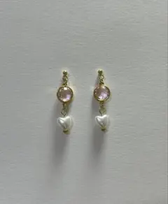 ピアス　ハート×パール　ゴールド×ピンク　ハンドメイド