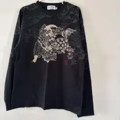 メンズ アートプリント長袖シャツ 黒 Lサイズ