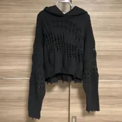 ZARA フード付き ダメージ ニット パーカー