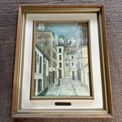 油彩画 複製画 「 モンマルトルのカフェ 」 ユトリロ   額装 P8号 ユトリロ絵画モンマルトルのカフェ・ド・ラ・トウーレル 油絵 額縁付き