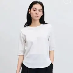 【美品】SOEJU ソージュ 五分袖ニットソー ホワイト L