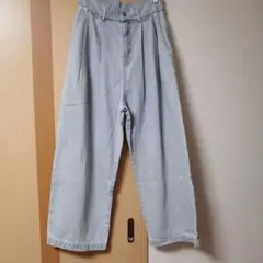 ライトブルー デニム ワイドパンツ タック入りのサムネイル