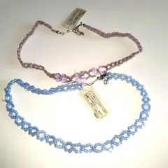ビーズデザイン チョーカー ピンクとブルー２本セット