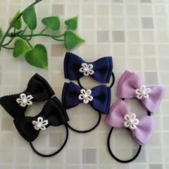 リボンヘアゴム6個セット 花モチーフ付き