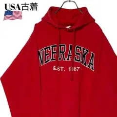 00s USA古着 カレッジパーカー ネブラスカ大学 赤 XL スウェットy2k