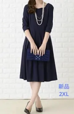 【値下げしました】新品　LACE LADIES ネイビー ワンピース 七分袖