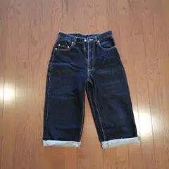 ◆デニムハーフパンツ ネイビー ロールアップ