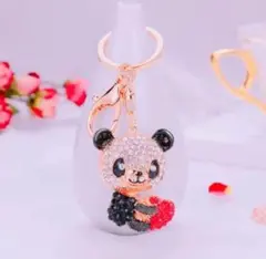 1点限り 新品 キーホルダー パンダ ラインストーン キーリング キラキラ