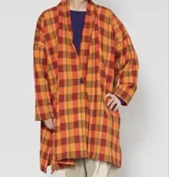 【新品】チャイハネ チェック織りメンズロングカーディガン オレンジ フのサムネイル