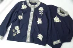 CASHMERE カシミヤ100％ 花柄プリント入り ニット アンサンブル