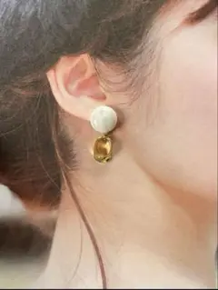 【未使用】グレーマーブルピアス
