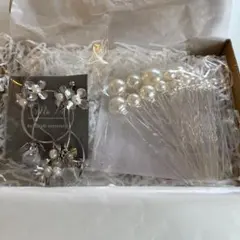 イヤリング　花　シルバー　パールピン　18本　ウェディング　結婚式　前撮り　髪飾