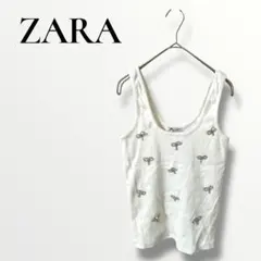 ZARA ザラ　タンクトップ　ラインストーン　リボン付き　完売品　Mのサムネイル