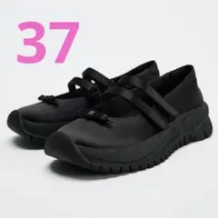 ZARA ザラ リボン付きスポーティバレリーナシューズ バレエ 厚底 ブラック