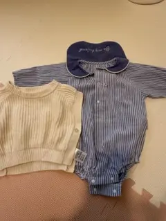 アプレレクルール　　ストライプロンパースとニットセット 70～80