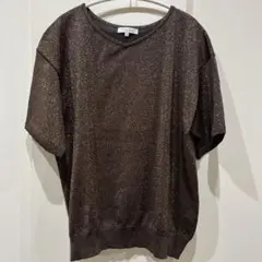美品グローバルワーク　ゴールドラメ半袖ニットL
