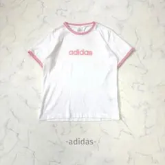 adidas/半袖Tシャツ/L/白/ロゴ/リンガー/カジュアル/スポーツ