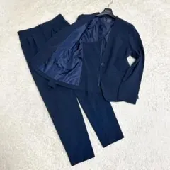 RIRIYANO パンツスーツ ノーカラー セットアップ ネイビー 洗濯可 9号