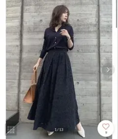 【美品】 anuansカットジャガードフレアスカート NAVY