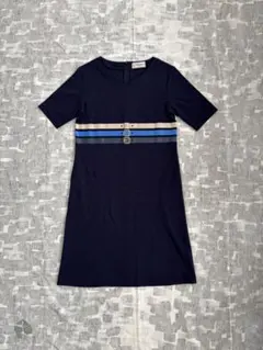 【新品】ロベルタディカメリーノ　半袖　ワンピース 11号 ベルトモチーフ　紺