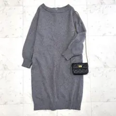 美品 ジャスグリッティ アンゴラ混 ニットワンピース ボリューム袖 グレー S
