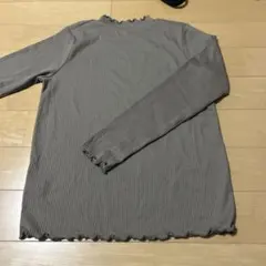 GLOBAL WORK リブ編み フリルネック 長袖Tシャツ