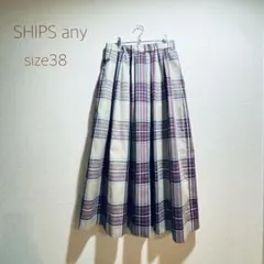 SHIPS any｜チェックフレアスカート グレー×パープル ロングス ふんわりのサムネイル
