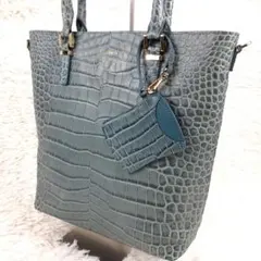 レザージュエルズ 型押しレザー トートバッグ ブルーグリーン ※ストラップ無