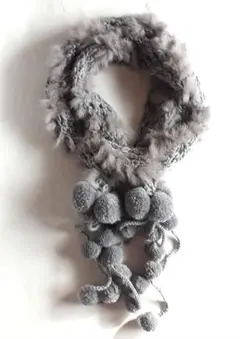 美品 E hyphen イーハイフン マフラーラビットファー付き グレーふわふわ