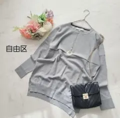 極美品＊自由区＊ライトグレー　クルーネックニットプルオーバー