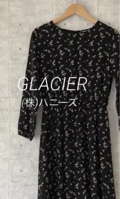 GLACIER グラシア ☆ 長袖ロングワンピース 小花柄 植物柄 ブラック