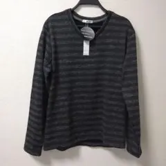 ミックスチャコール×ブラック ストライプニット Lサイズ