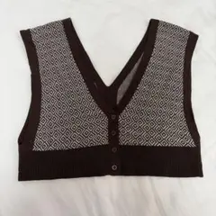 イング　幾何学模様 Vネック ニットベスト M ブラウン