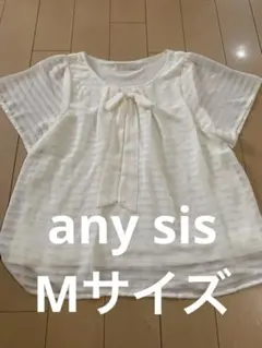 any sis ホワイトストライプシフォン半袖ブラウス