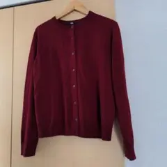 今期 UNIQLO メリノクルーネックカーディガン ワインレッド XL