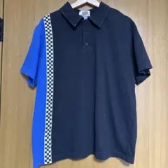 PACE RACEWEAR チェック柄ポロシャツ 黒/青